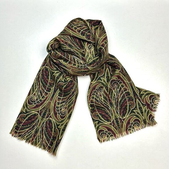 Saldarini Italy Wool Men’s Scarf Paisley Multicolor Olive Green Brown Yellow - Picture 1 of 7